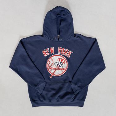 NEW YORK YANKEES Hoodie Vintage Sweatshirt Baseball Sports Pullover Navy 80's Oversize / Medium 