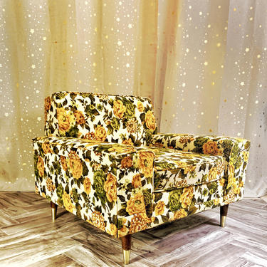 Floral Mid Century Modern Lounge Accent Chair 