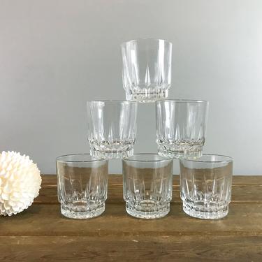 Arcoroc France Vintage Clear Cut Diamond Glass Lowball Old Fashioned Cocktail Tumblers 