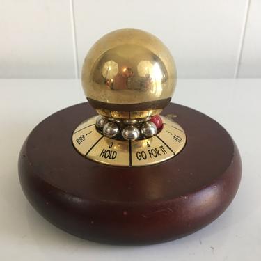 Vintage Spinning Decision Maker Desk Accessory Decider Spin Office Executive Brown Wood Brass Retro Toy Paperweight 