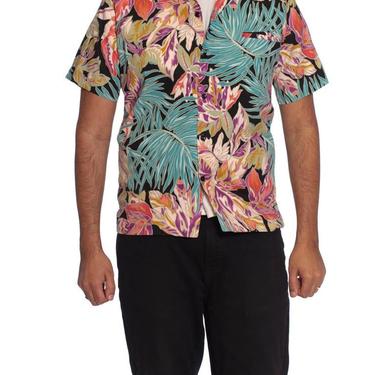 1970S Black  Pink Tropical Cotton Men’S Scarface Hawaiian Shirt 