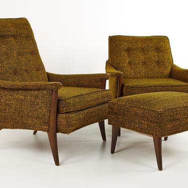 Adrian Pearsall Style Kroehler Mid Century His and Hers Lounge Chairs and Ottoman - Pair - mcm 