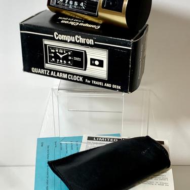 Vintage 1970s Modern NOS Compu Chron Taiwan Travel Desk Quartz Analog Alarm Clock CC8120 Gold 