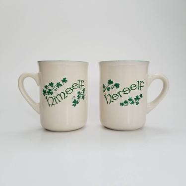 Vintage Shamrock Mugs / Himself Herself Mugs / Saint Patrick's Day Coffee Cups / Luck of the Irish His and Hers Mugs / Lucky Green Tea Cups 