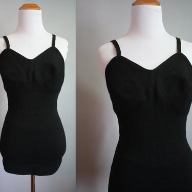 1940's Bombshell Swimsuit // Black Wool // Medium 