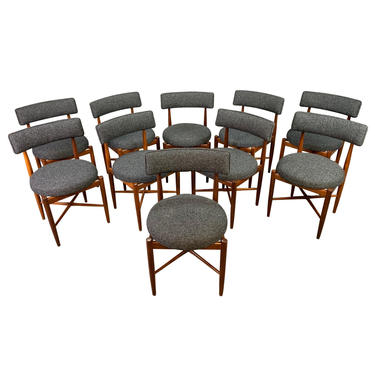 Vintage British Mid Century Modern Dining Chairs by G Plan Attributed to Kofod Larsen. Set of Ten. 