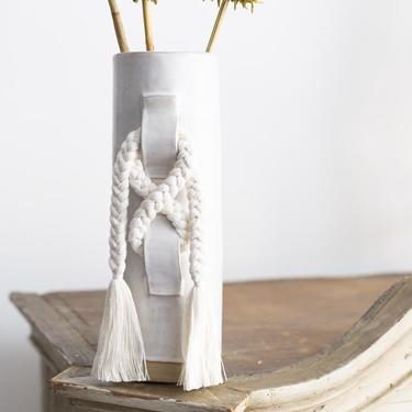 White Gestural Knot Detail Stoneware Vase