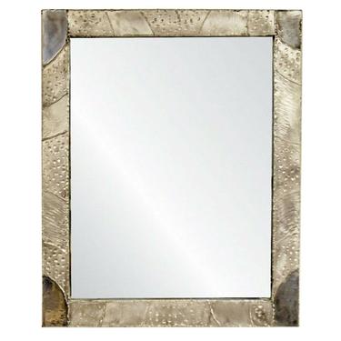 Modernist Brutalist Aluminum Rectangular Wall Mirror Argente Evans Style 