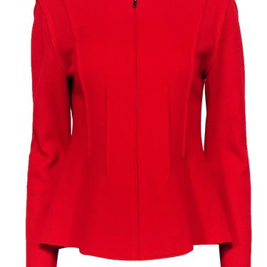 St. John - Red Knit Zip-Up Wool Jacket Sz 8