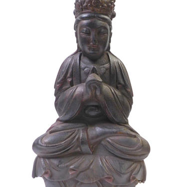 Chinese Black Lacquer Wood Sitting Kwan Yin Bodhisavatta Figure cs1377E 