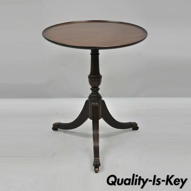 Antique English Mahogany Duncan Phyfe Pedestal Base Small Round Side Table