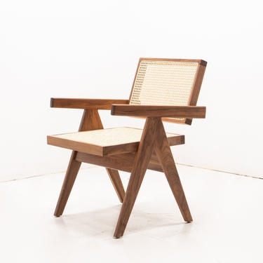 Jeanneret Style Walnut Caned Chair 
