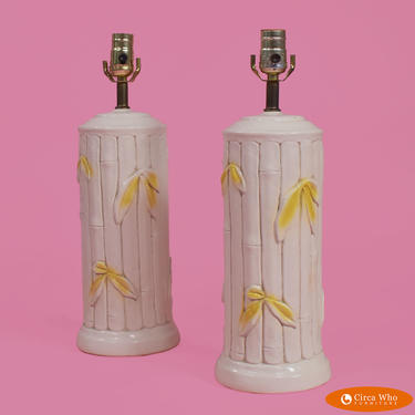 Pair of Faux Bamboo Cream Table Lamps
