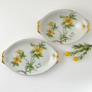 Meito China Serving Set, Oval Platter and Oval Vegetable Bowl, Norleans Sun Glory, Vintage China Serveware with Yellow Flowers 