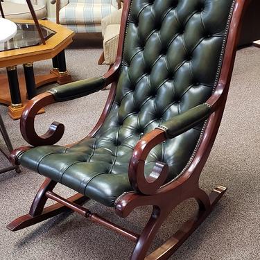 Item #R63 Mahogany &amp; Leather Button Back Rocking Chair c.1920s