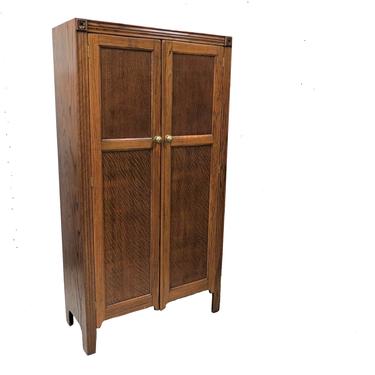 Armoire Wardrobe | Vintage English Tiger Oak Double Door Fitted Gentleman's Wardrobe 