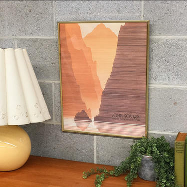 Vintage John Sovjani Poster 1980s Retro Size Contemporary + Framed Print + Mountains + Orange and Purple + Home and Wall Decor 