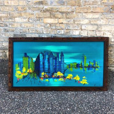 Abstract Skyline Painting In Vivid Colors 