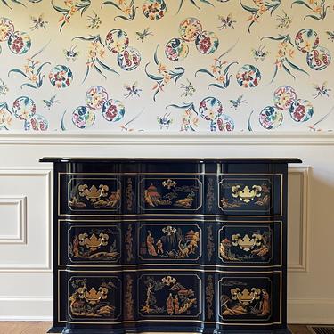 A Drexel Black Lacquer Chinoiserie Bachelors Chest 