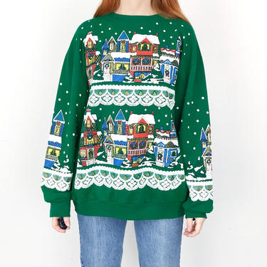 Vintage Snow Holiday Homes Christmas Sweater 
