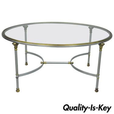 Italian Steel &amp; Brass Round Directoire Neoclassical Coffee Table after Jansen