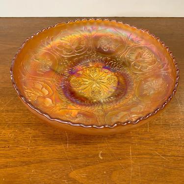 Vintage Fenton Glass Dragon and Lotus Bowl Spatula Feet Carnival Glass Marigold 
