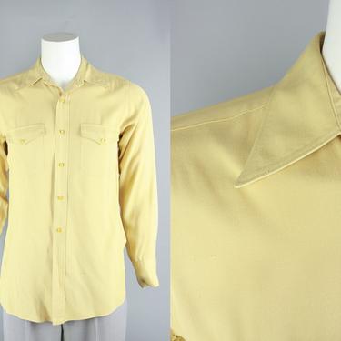 1940s GAB Shirt | Vintage 40s Men's Warm Yellow Spear Point Collar Long Sleeve Shirt | medium 