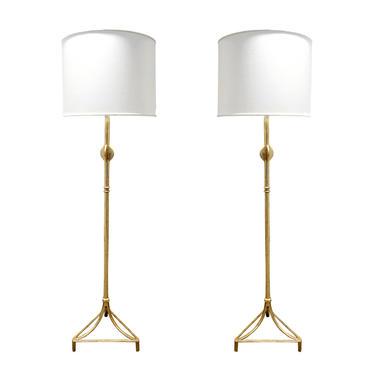 Pair of Custom Giacometti Style Gilded Floor Lamps 1970s