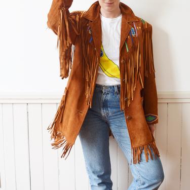 1980s Westernwear Inspired Fringe-tastic Suede Jacket | Tall L 