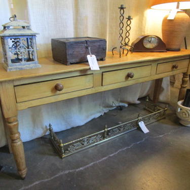 LONG RUSTIC PINE CONSOLE TABLE WITH THREE DRAWERS