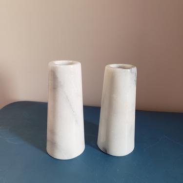 Vintage 1960's Candle Stick Holders / 70s Marble Hostess Wedding Candle Set 