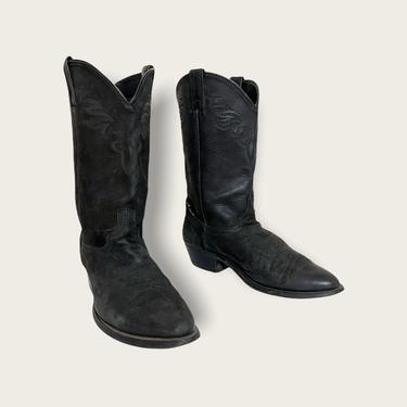 Vintage USA MADE Black Cowboy Boots ~ men's 9 D / women's 10 1/2 ~ Western / Rockabilly / Ranch Wear ~ 
