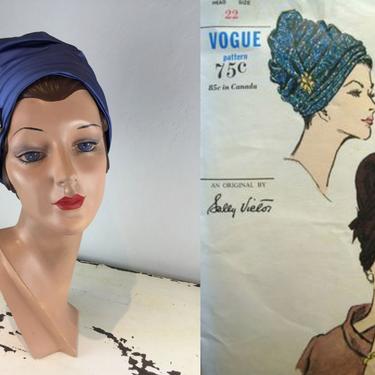 Whipped Up For Success - Vintage 1960s Dark Periwinkle Satin Bejeweled Turban Hat 