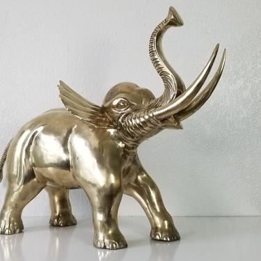 Vintage Solid Brass Elephant  Floor Sculpture . 