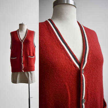 90s Preppy Red Lambswool Sweater Vest 