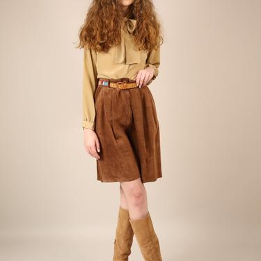 Vtg 80s Brown Suede High Waist Pleated Shorts / Annie Hall Pleated Shorts / Small 