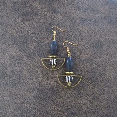 Black wooden earrings, Afrocentric earrings, African earrings, bold earrings, statement earrings, geometric earrings, rustic brass earring8 