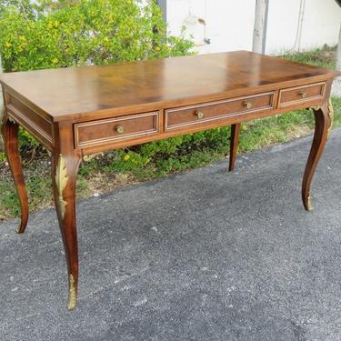 French Inlay Burl Wood Brass Accent Desk by JB Van Sciver Co 2048