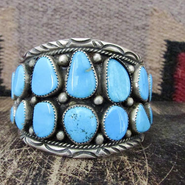 HEART OF STONE Vintage 30s  Cluster Turquoise and Sterling Silver Cuff | 1930s Sterling Bracelet | 40s 1940s Navajo Native American Jewelry 