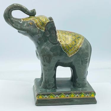 Vintage Frederick Cooper Ceramic Gloss Finish Elephant Figurine- Gold Highlights- 8&quot; Excellent Condition 
