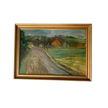 Vintage Scandinavian Farm Landscape Painting 