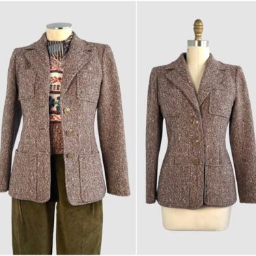 SAINT LAURENT Rive Gauche Vintage 70s Tweed Jacket | 1970s YSL Brown Wool Fitted Blazer | French Designer, Made in Paris France | Size Small 