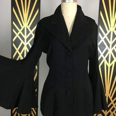 1980s suit jacket, bell sleeve, vintage jacket, black blazer, avant garde style, size large, saelee, 38 40 bust, 1990s jacket, gothic, mod 