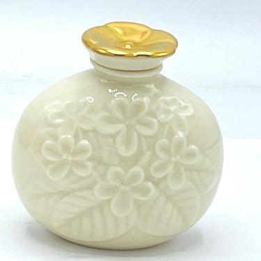 Vintage &amp;quot;ESSENCE&amp;quot; 2 5/8&amp;quot; Perfume Bottle Gold Stopper LENOX Floral Pattern 