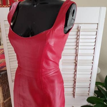 Vintage 80s Red Hot Leather Michael Hoban Body Con Dress North Beach Leather S 
