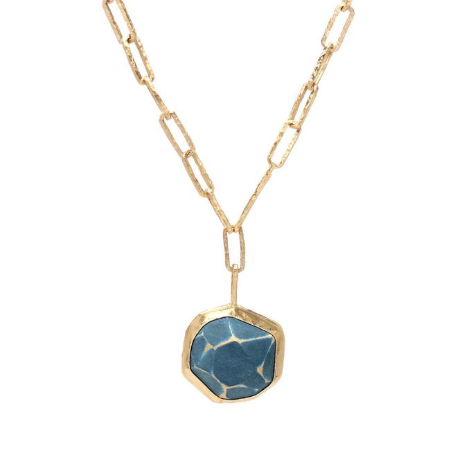 Blue Gray Stoned Enamel Gem Necklace