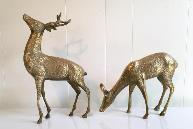 Vintage Mid Century Brass Deer figurines