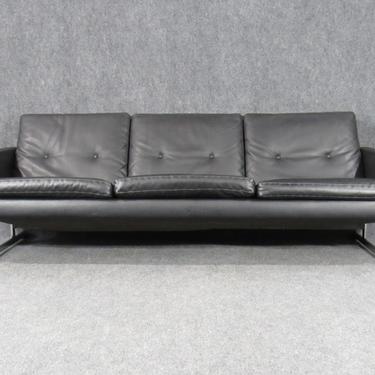 Midcentury Danish Modern Sofa in Faux Black Leather Attributed to Georg Thams