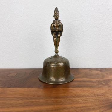 Vintage 8&amp;quot; Bronze Figural Handle Bell Indian Hindu Temple Puja Hanuman Vishnu 