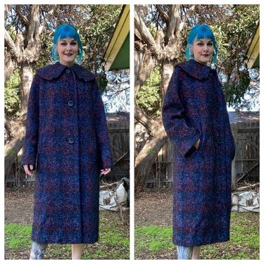 Vintage 1960s Blue, Purple and Red Coat 